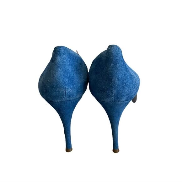 Chloe Leather High Heel Pointy Toe Pumps Shoes Made In Italy Blue 39.5 - Picture 8 of 15